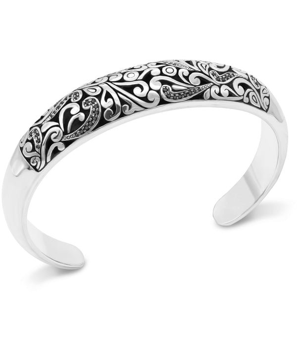 Black Spinel Bali Filigree Sterling Silver Cuff Bracelet