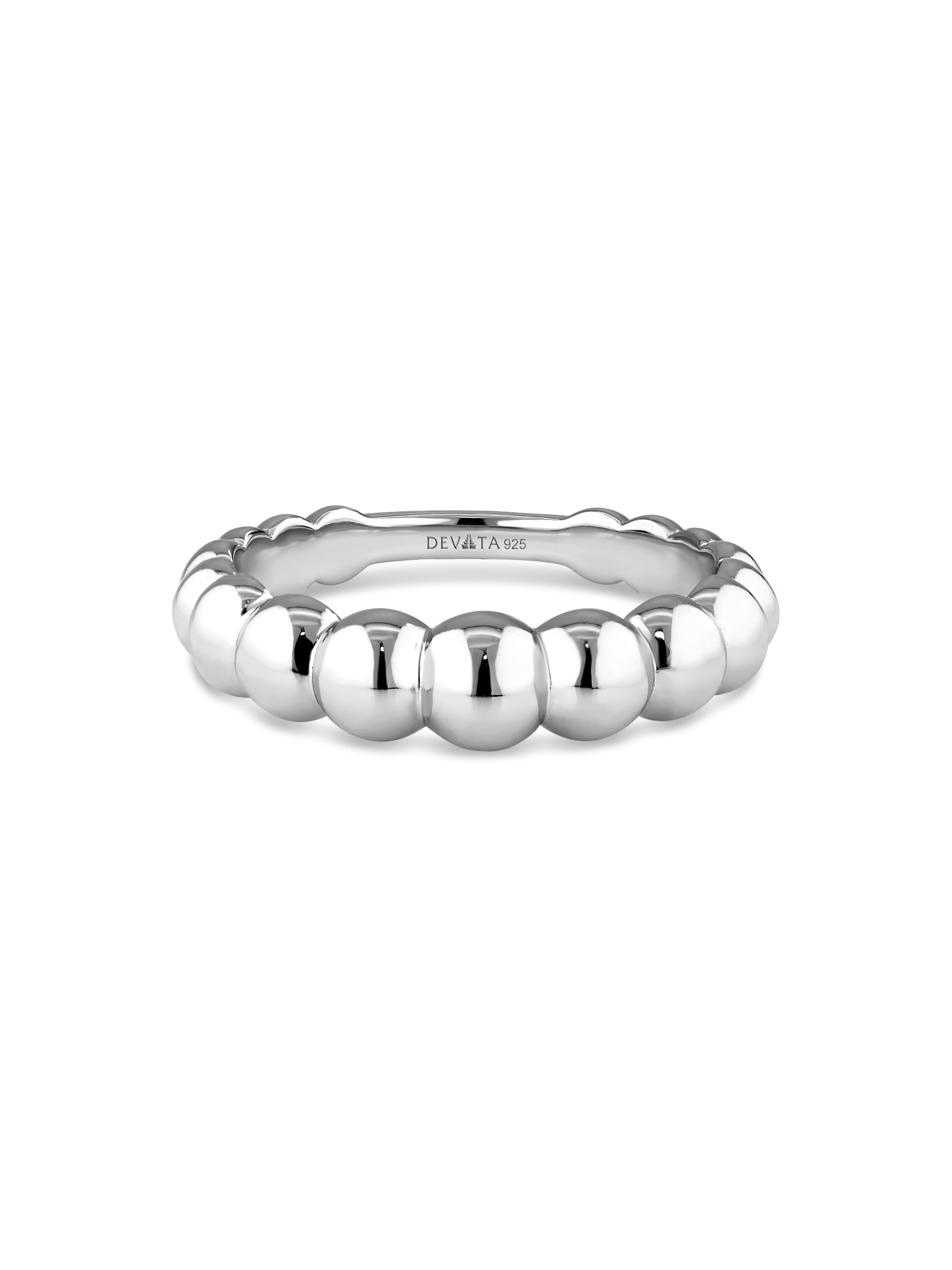 DEVATA Beaded Ball Ring in Rhodium Plated Sterling Silver