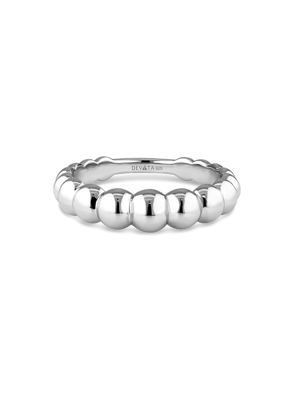 Rhodium Plated Sterling Silver Beaded Ball Ring