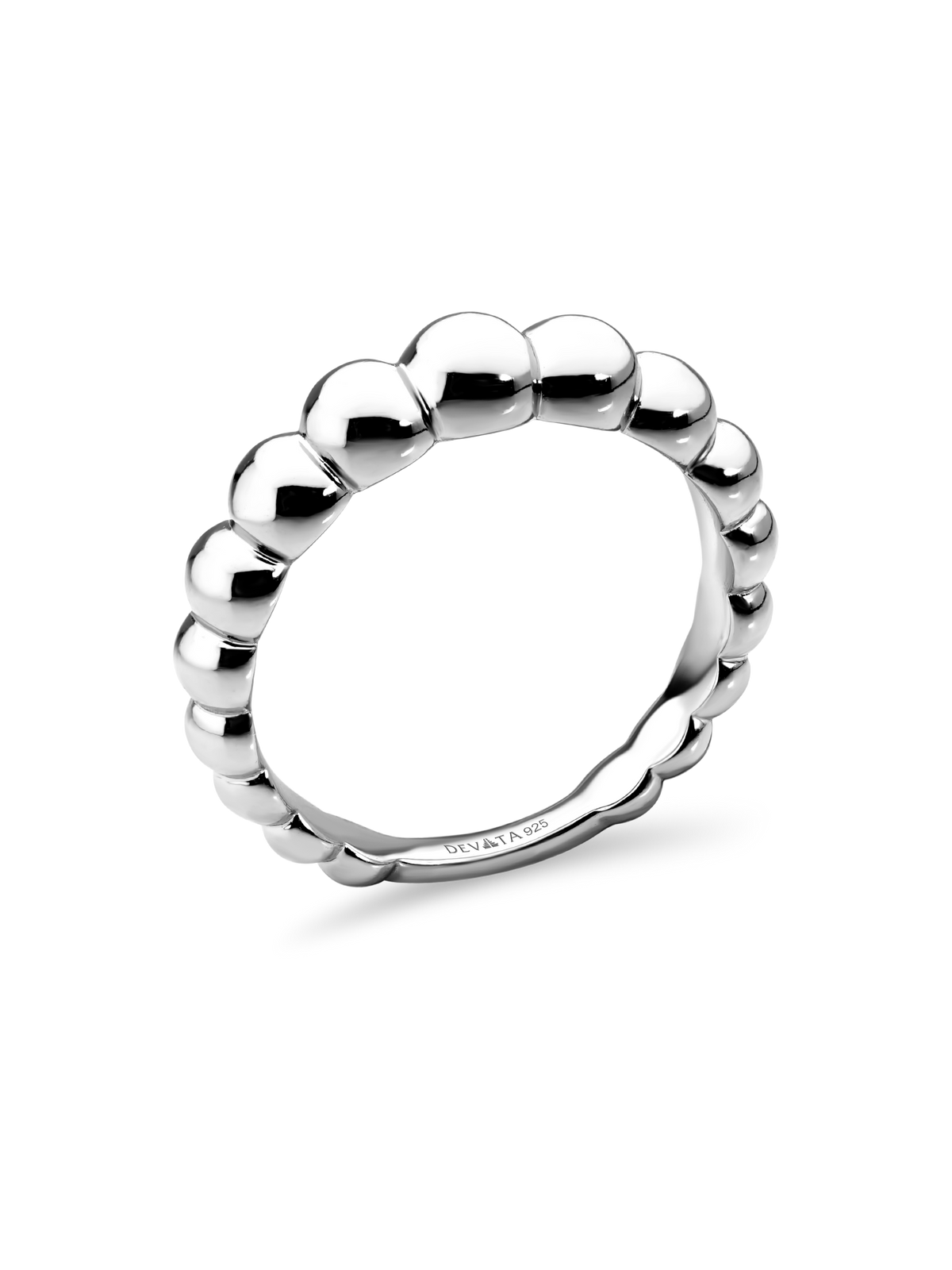 DEVATA Beaded Ball Ring in Rhodium Plated Sterling Silver