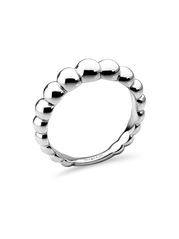 Rhodium Plated Sterling Silver Beaded Ball Ring