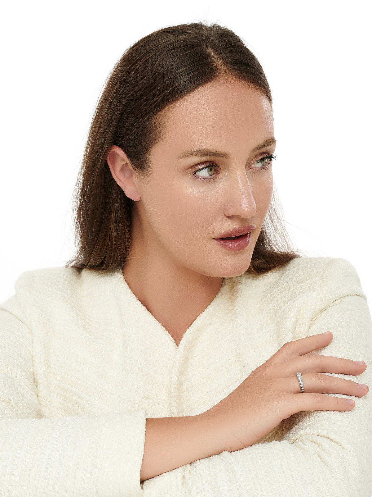 DEVATA Beaded Ball Ring in Rhodium Plated Sterling Silver