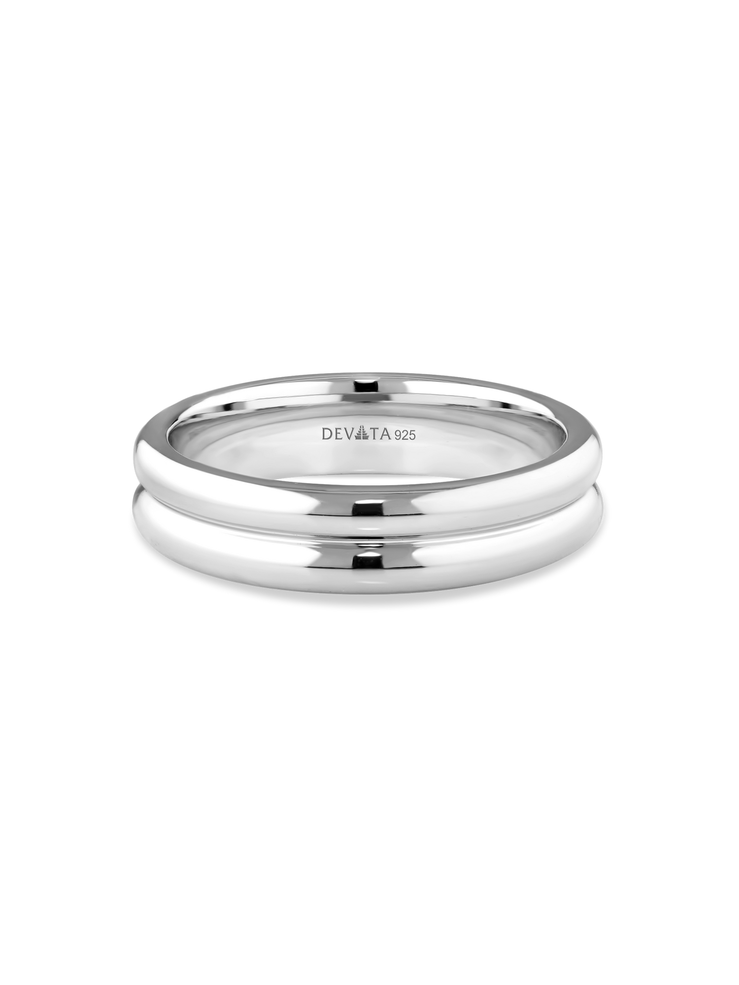 DEVATA Lined Band Ring in Rhodium Plated Sterling Silver