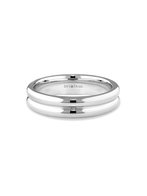 Lined Band Ring in Rhodium Plated Sterling Silver