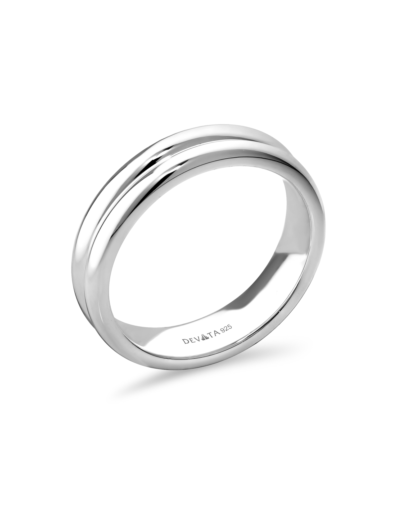 DEVATA Lined Band Ring in Rhodium Plated Sterling Silver