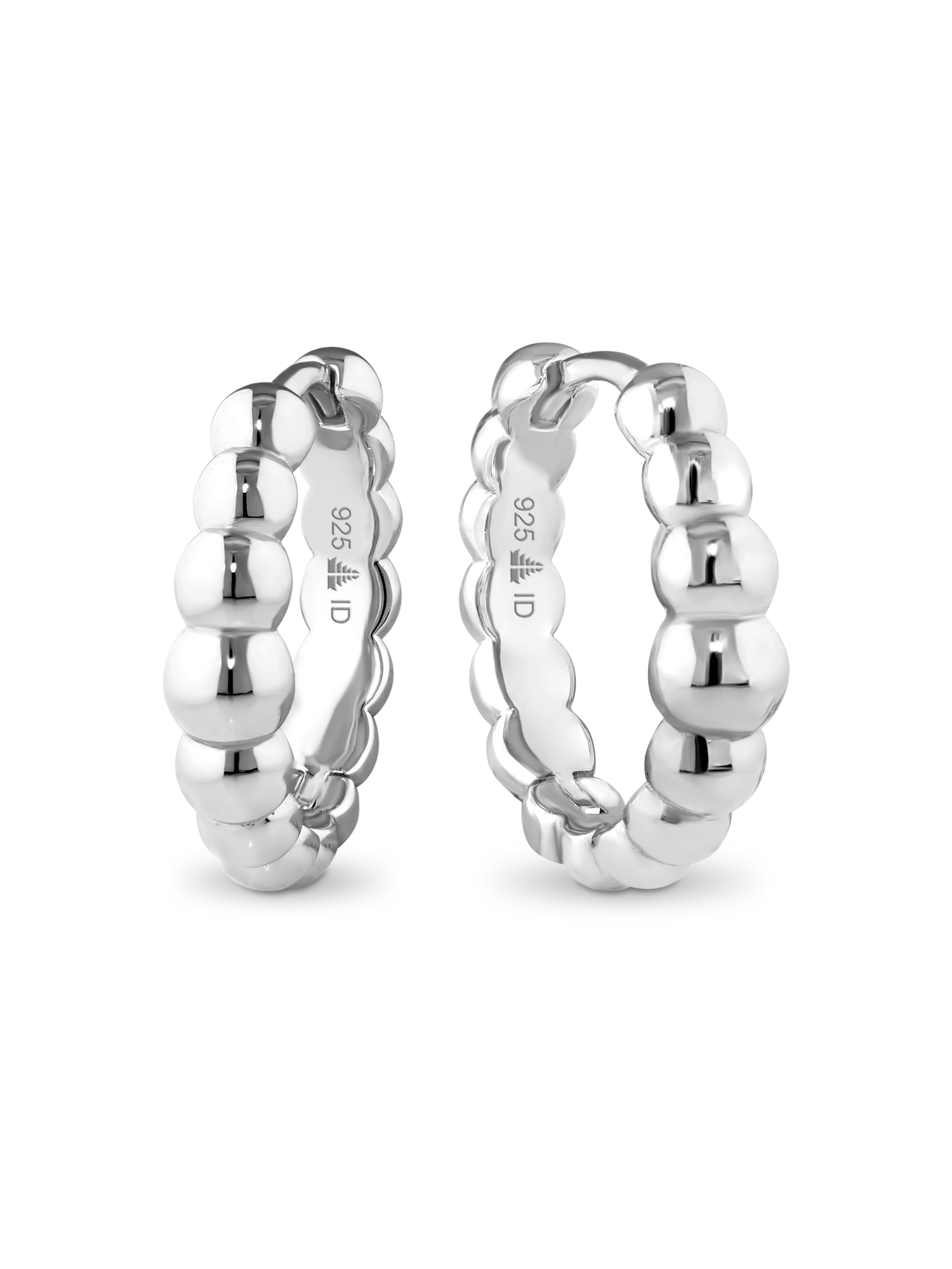 Beaded Ball Hoop Earrings in Rhodium Plated Sterling Silver