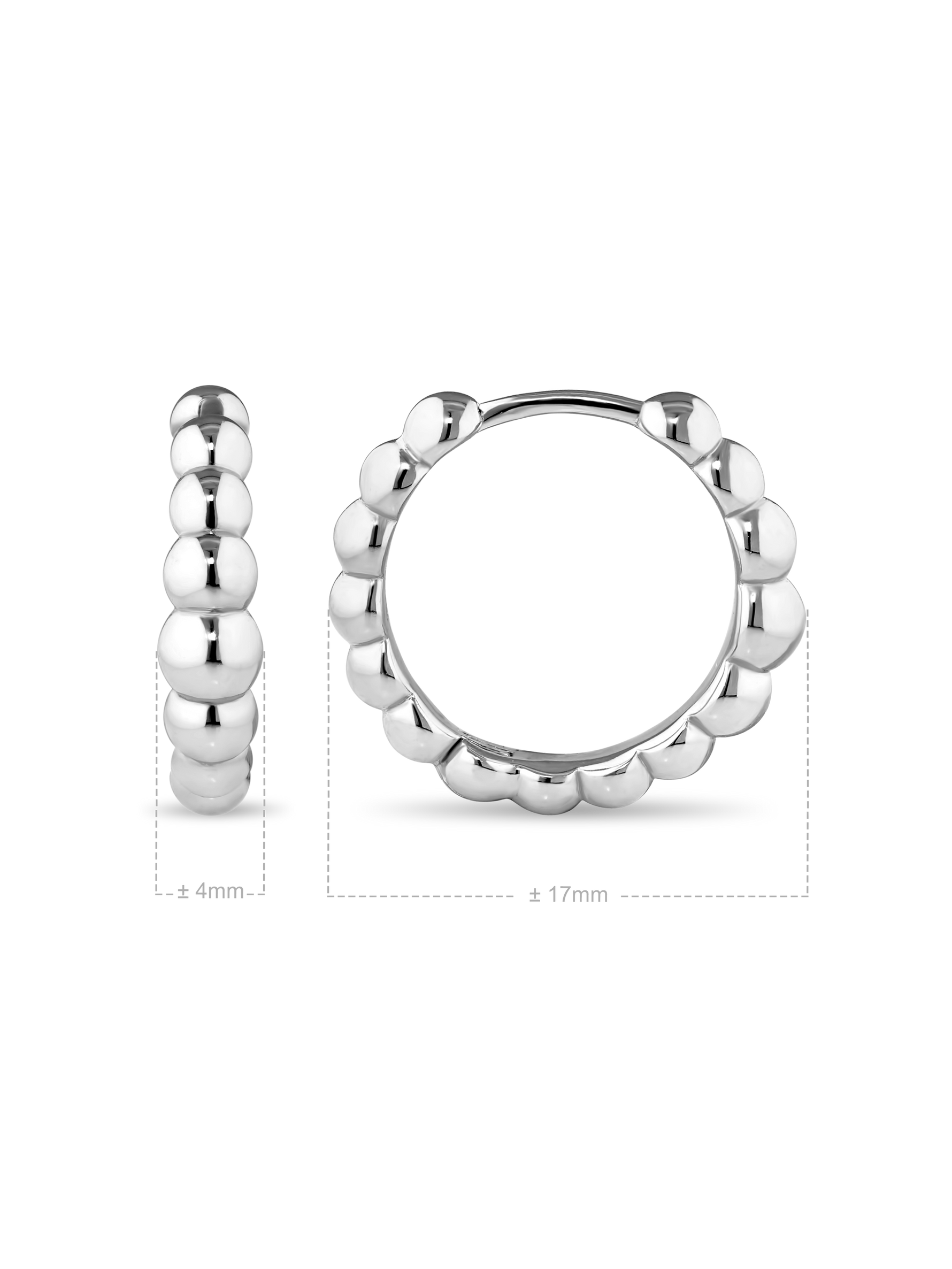 Beaded Ball Hoop Earrings in Rhodium Plated Sterling Silver