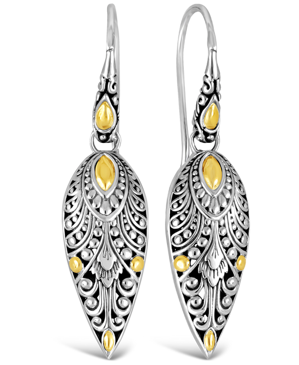 Bali Filigree Angel Wings Gold Accent Drop Earrings