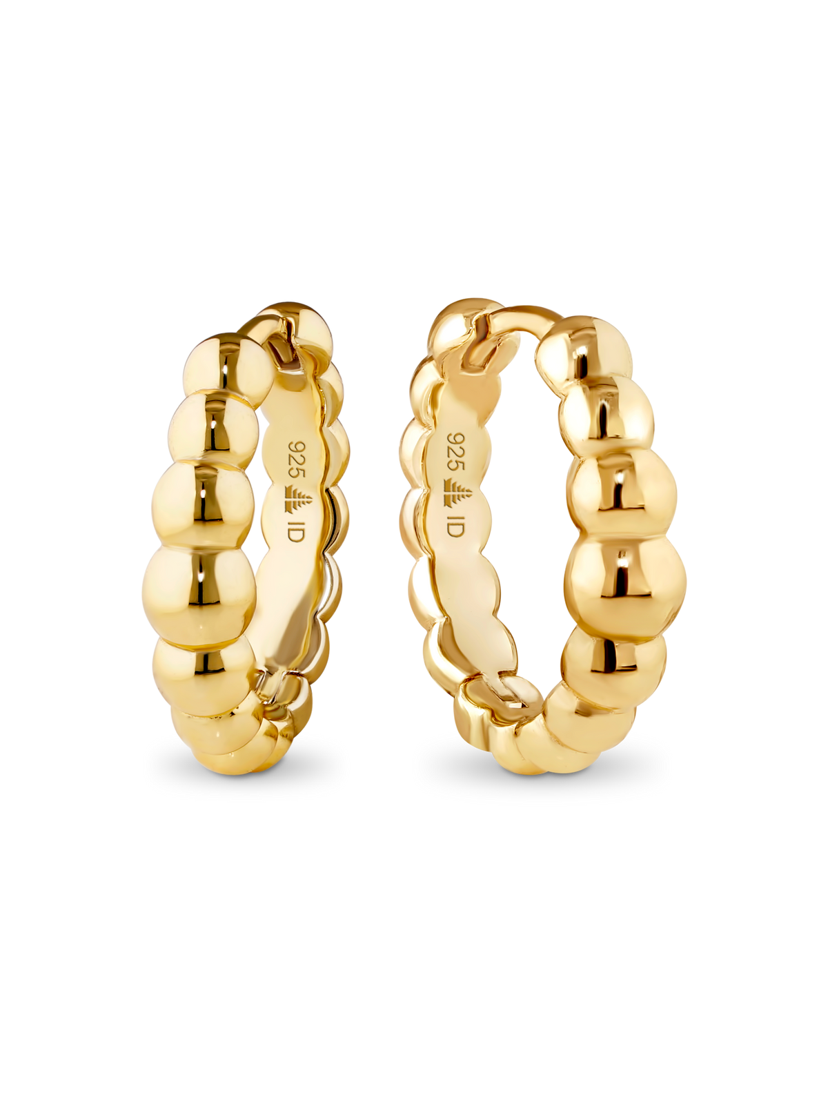 Beaded Ball Hoop Earrings in Gold Plated Sterling Silver