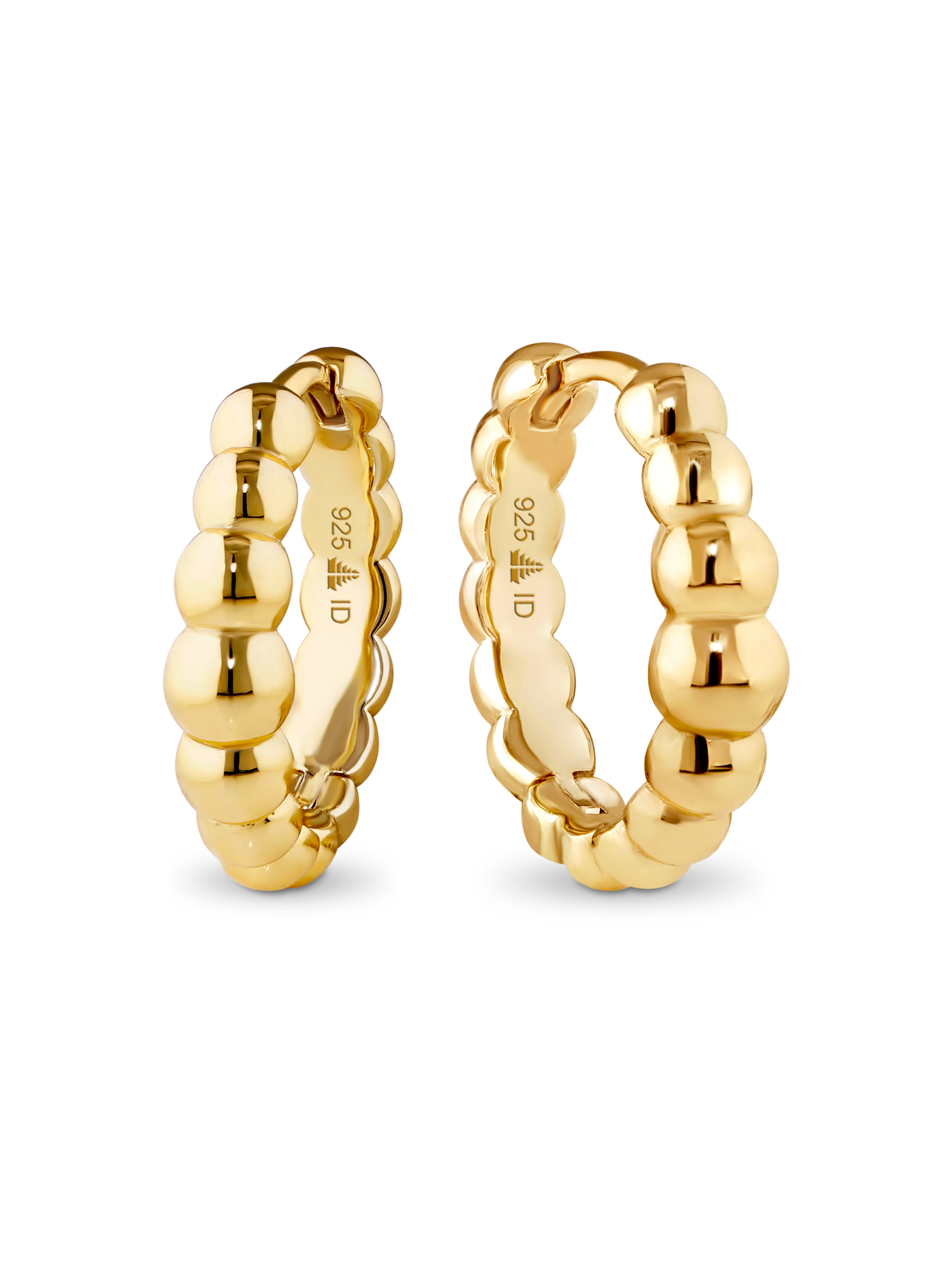 Beaded Ball Hoop Earrings in Gold Plated Sterling Silver