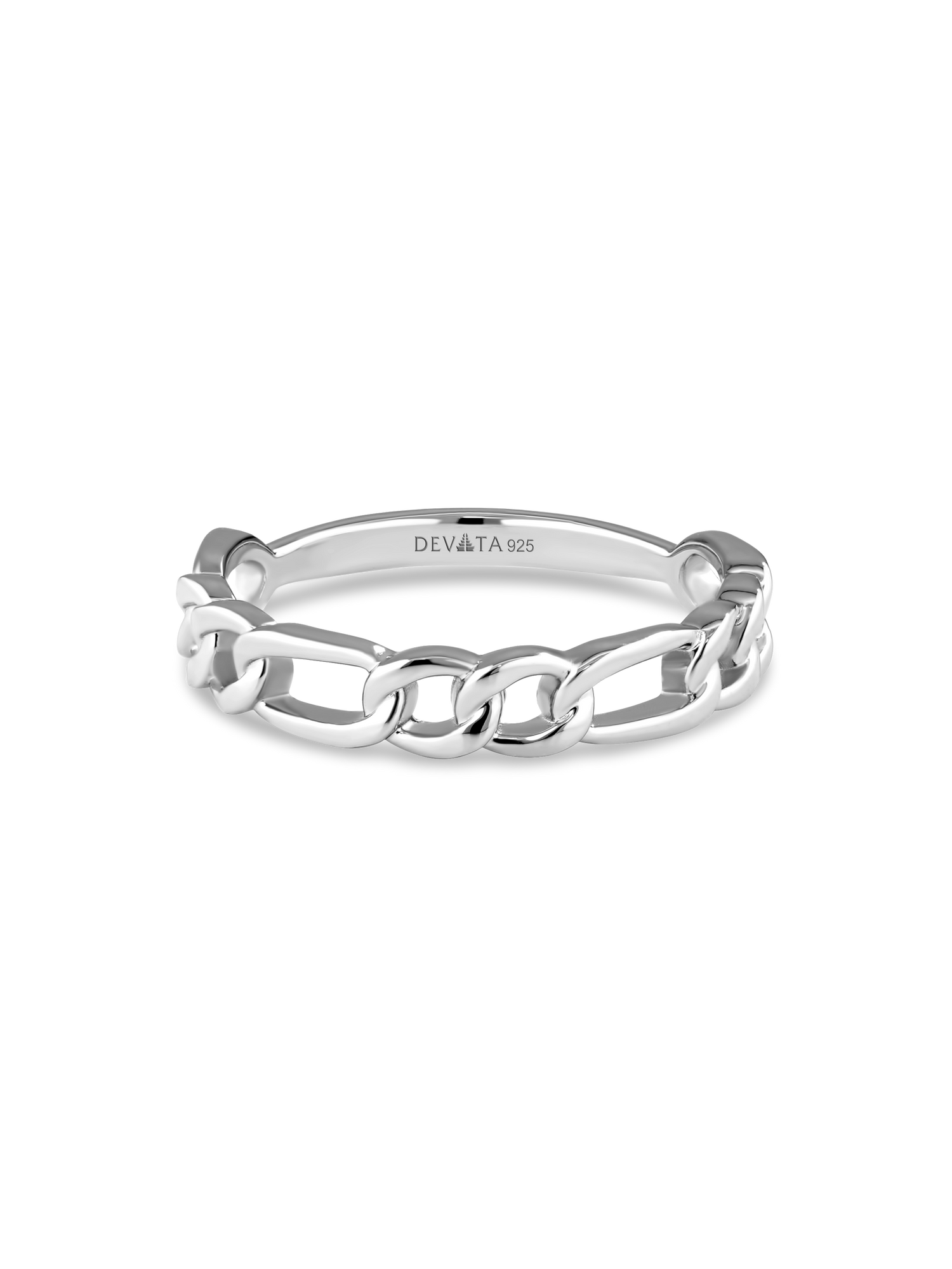 DEVATA Figaro Link Ring in Rhodium Plated Sterling Silver