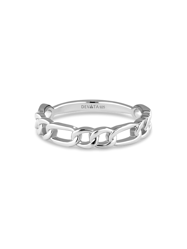 Rhodium Plated Sterling Silver Figaro Link Ring