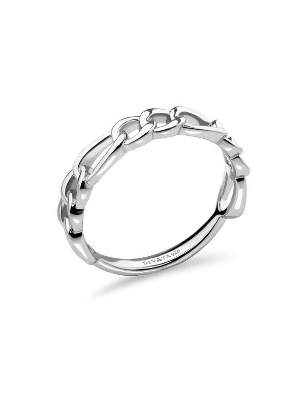 Rhodium Plated Sterling Silver Figaro Link Ring