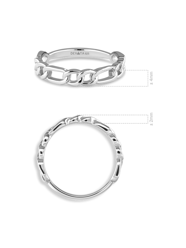 Rhodium Plated Sterling Silver Figaro Link Ring