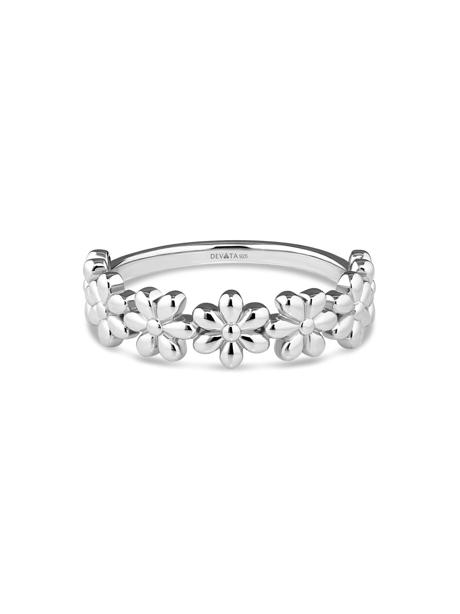 DEVATA Daisy Flower Ring in Rhodium Plated Sterling Silver