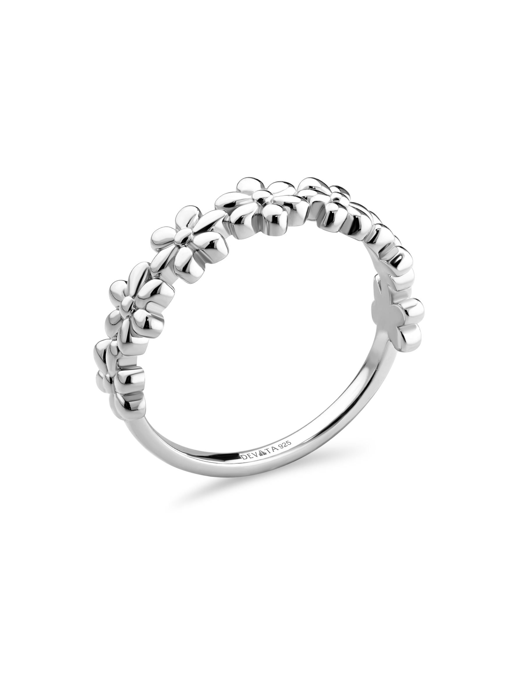DEVATA Daisy Flower Ring in Rhodium Plated Sterling Silver
