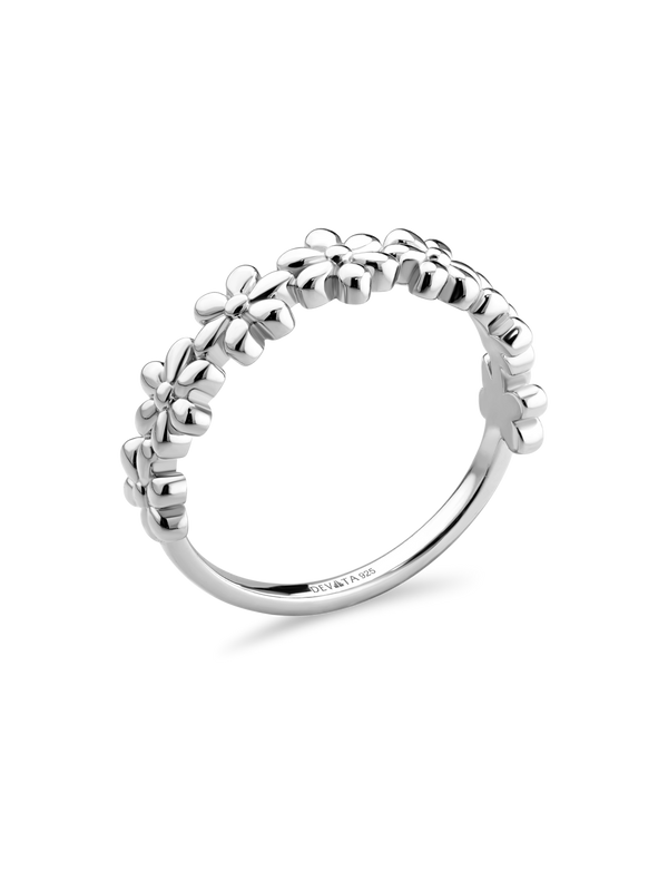 Daisy Flower Ring in Rhodium Plated Sterling Silver