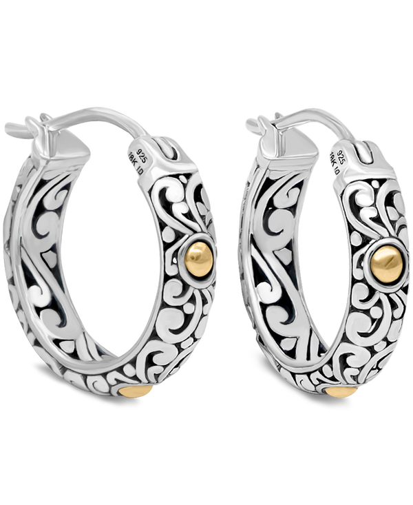 DEVATA Bali Filigree Gold Accent Sterling Silver Hoop Earrings
