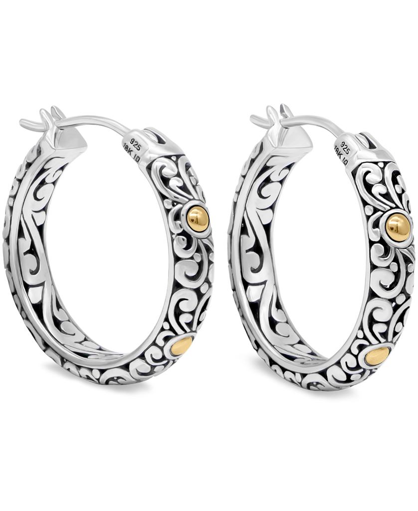 DEVATA Bali Filigree Gold Accent Sterling Silver Hoop Earrings