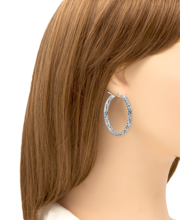 DEVATA Bali Filigree Gold Accent Sterling Silver Hoop Earrings