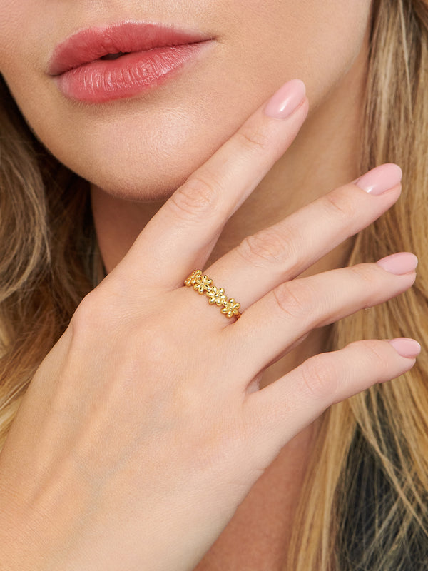 Daisy Flower Ring in Rhodium Plated Sterling Silver