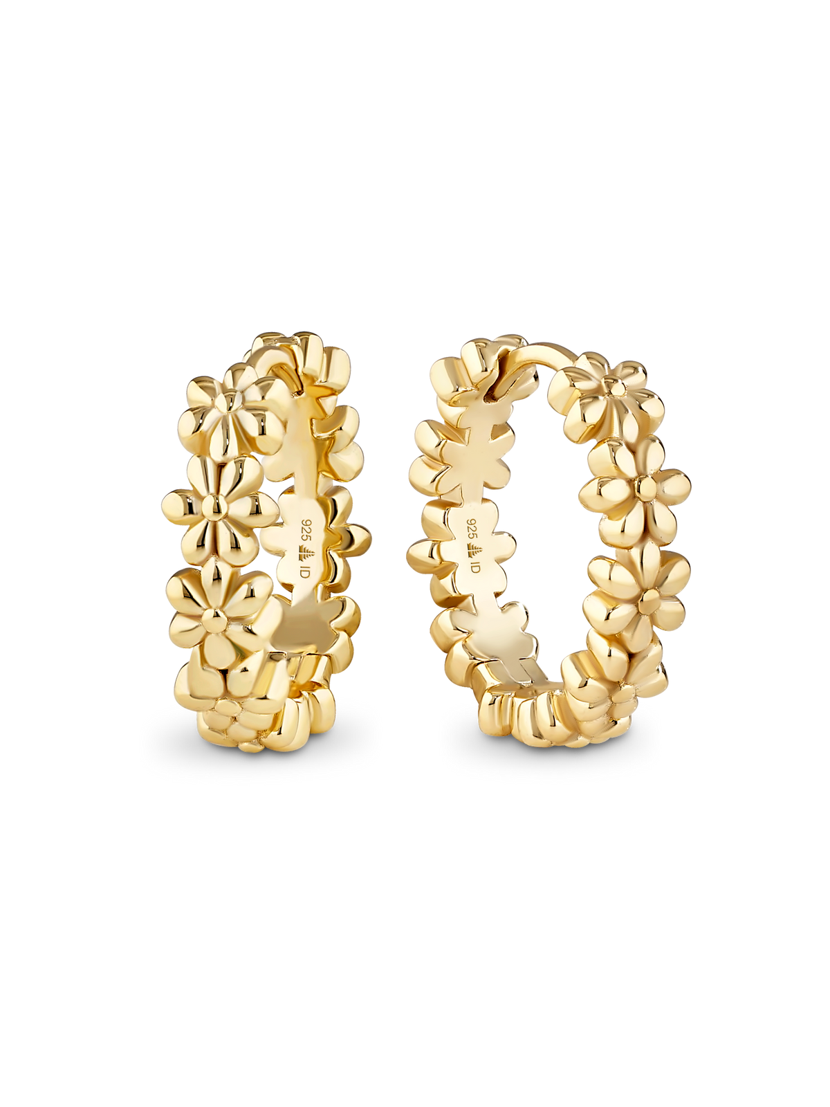 Daisy Flower Hoop Earrings in Gold Plated Sterling Silver