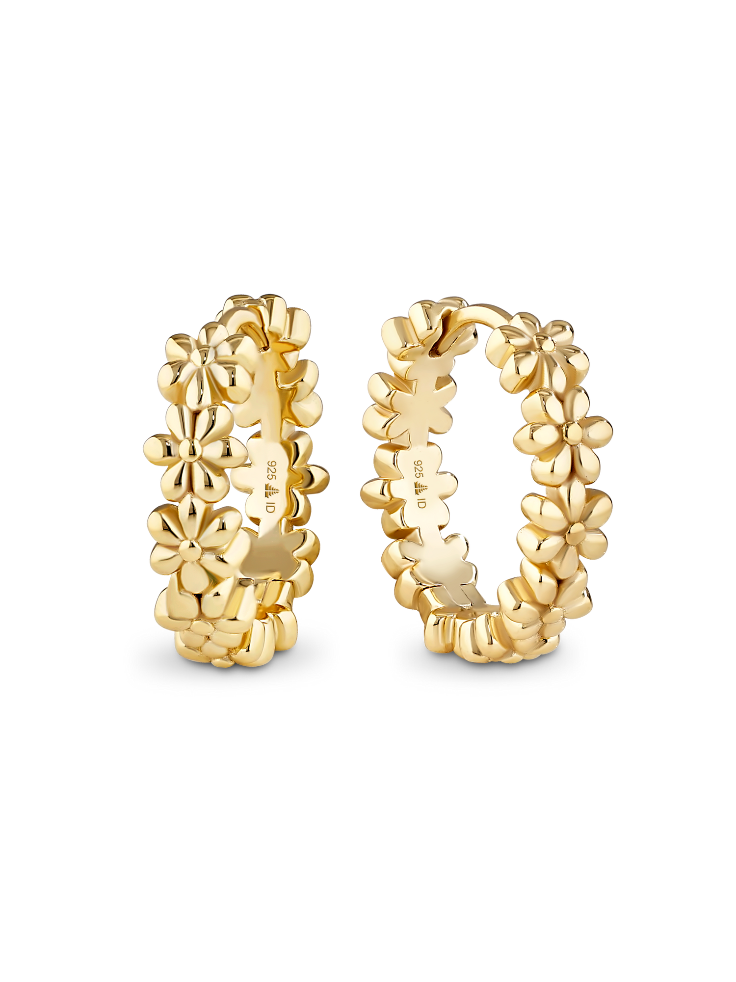 Daisy Flower Hoop Earrings in Gold Plated Sterling Silver