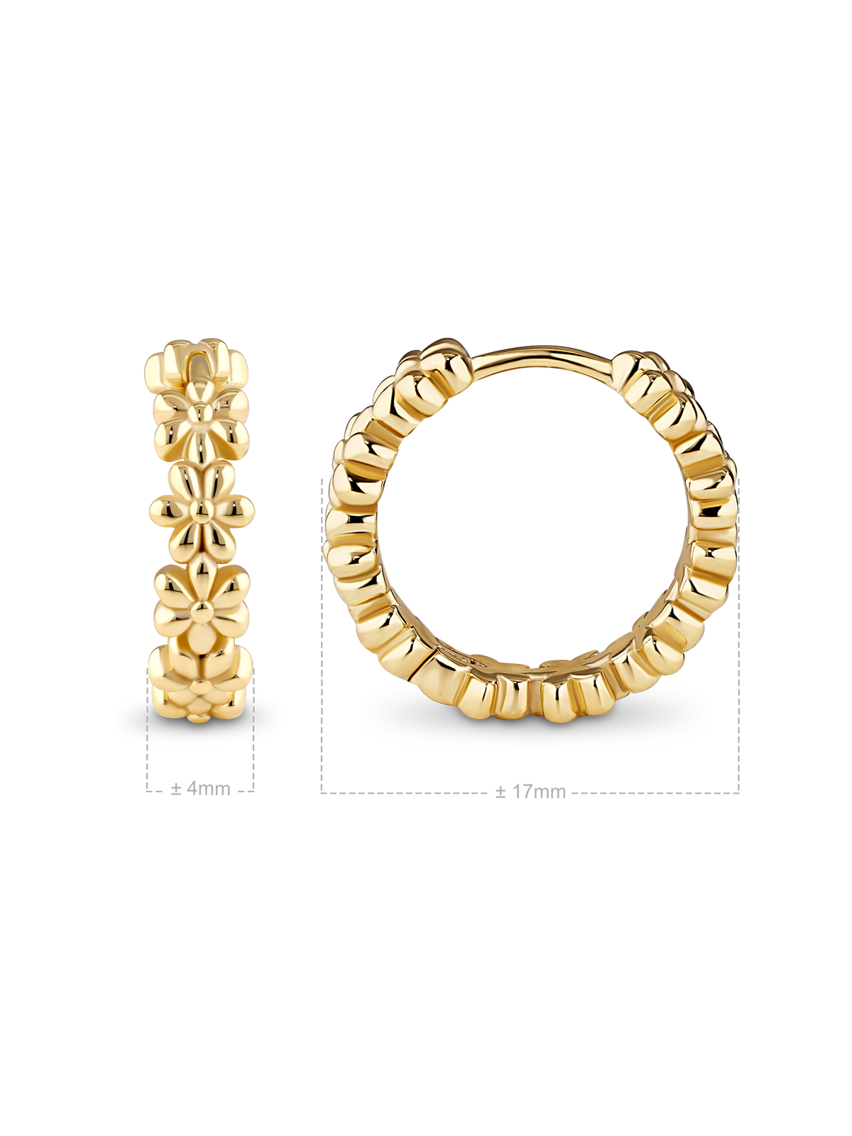 Daisy Flower Hoop Earrings in Gold Plated Sterling Silver