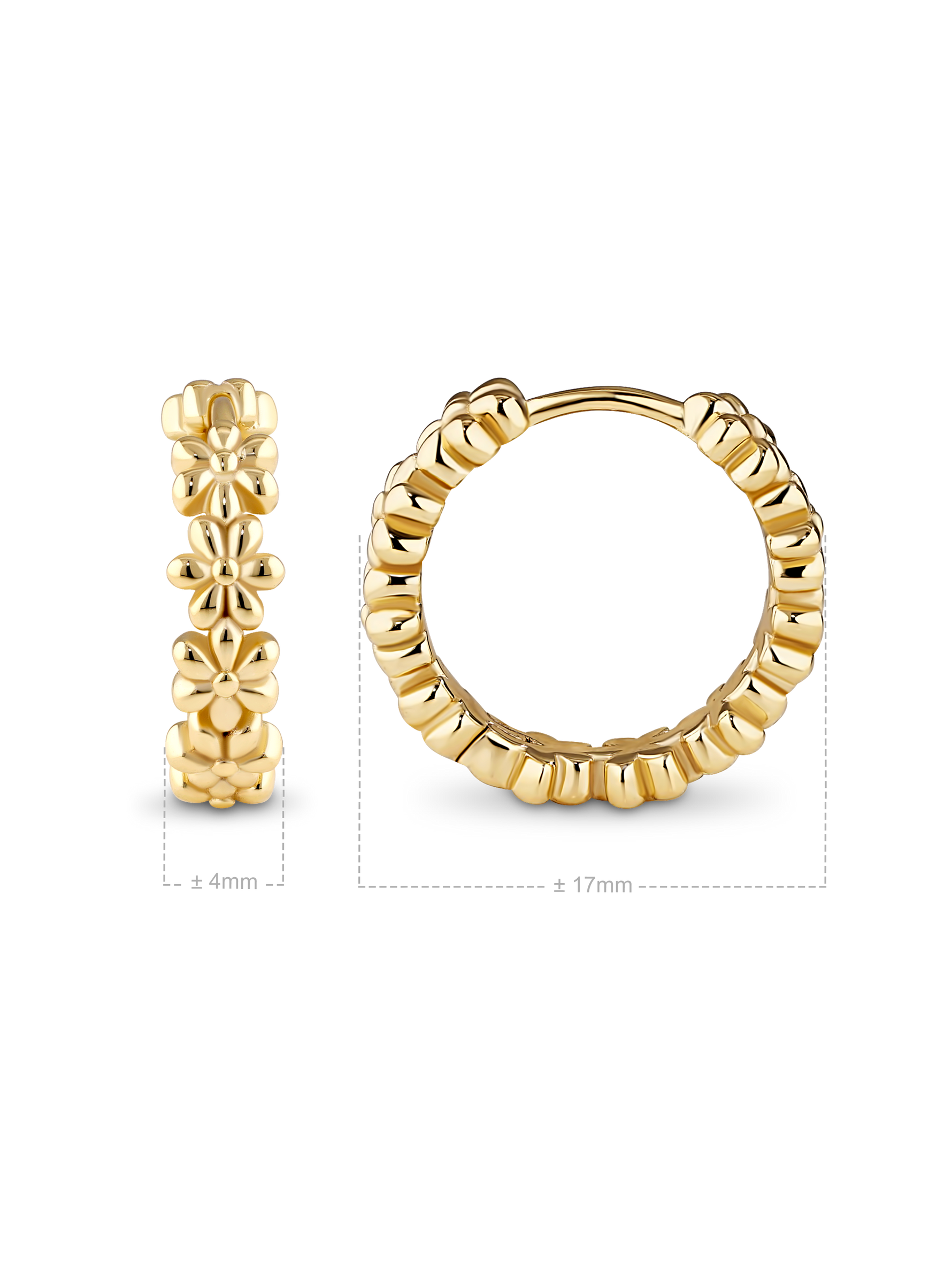 Daisy Flower Hoop Earrings in Gold Plated Sterling Silver