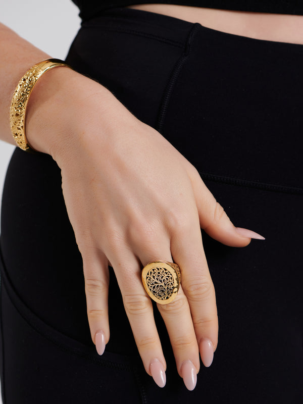 DEVATA Bali Gold Plated Sterling Silver Dome Ring