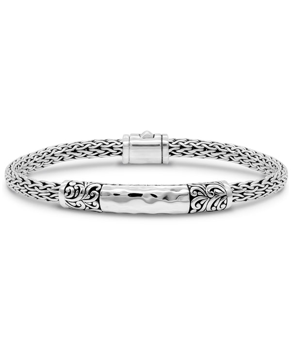 Bali Hammer with Filigree Accent Sterling Silver Chain Bracelet