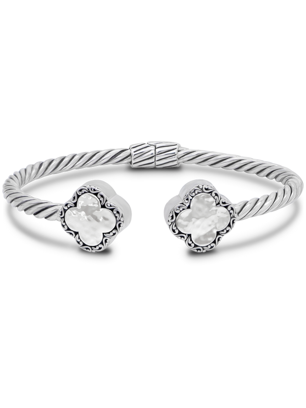DEVATA Bali Clover Hammer Sterling Silver Cuff Bracelet