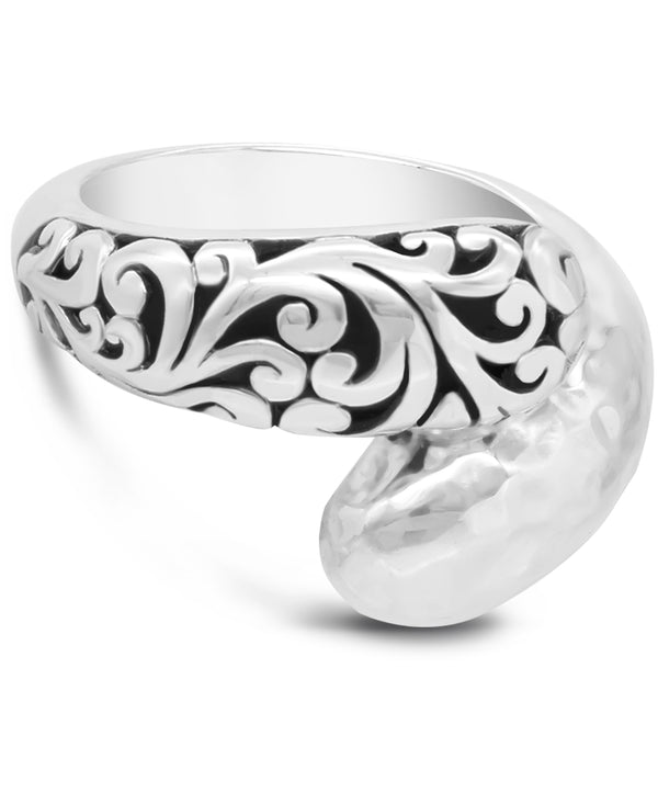 Sterling Silver Bali Filigree with Hammer Accent Bypass Ring