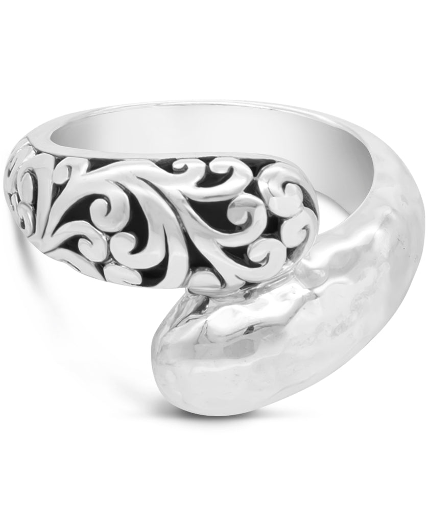 Sterling Silver Bali Filigree with Hammer Accent Bypass Ring