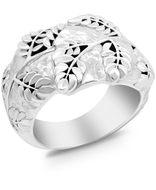 Sterling Silver Bali Leaf with Hammer Accent Ring