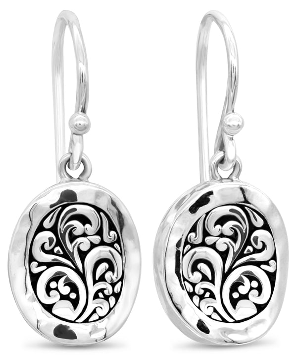 Sterling Silver Filigree with Hammer Accent Drop Earrings