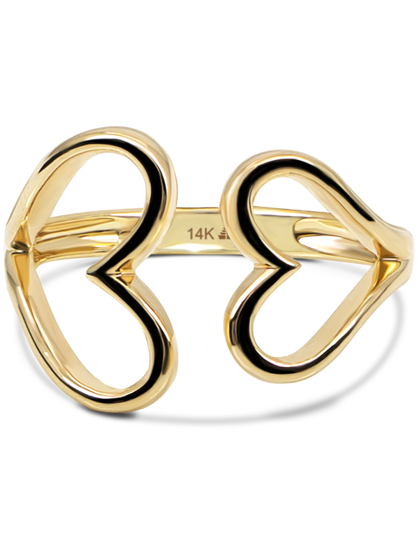 14K Gold Couple Heart Ring