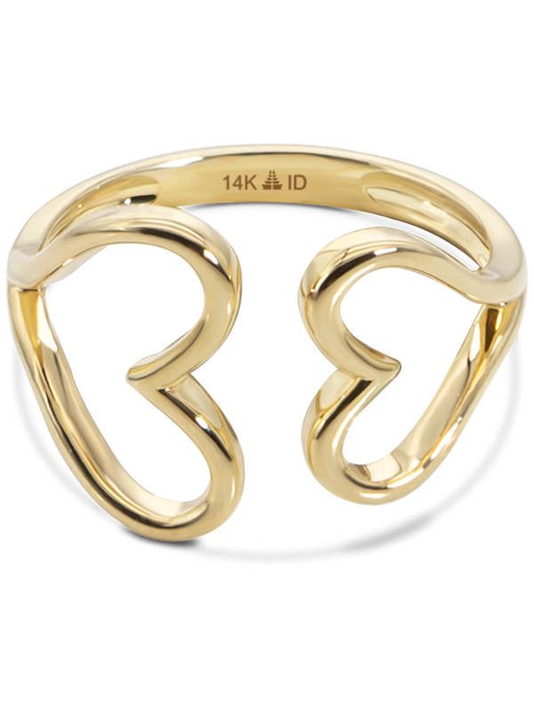 14K Gold Couple Heart Ring