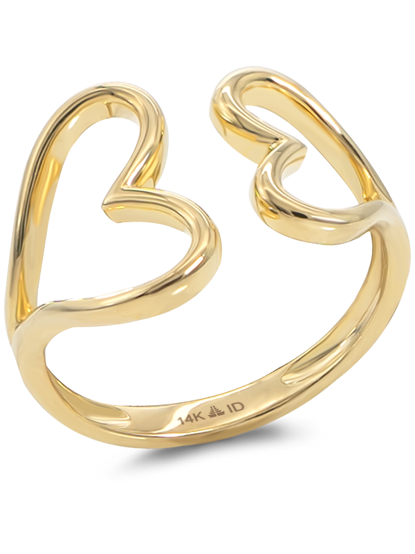 14K Gold Couple Heart Ring