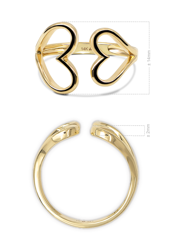 14K Gold Couple Heart Ring