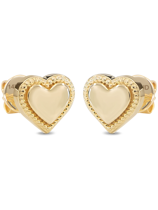 14K Gold Sweet Heart Stud Earrings