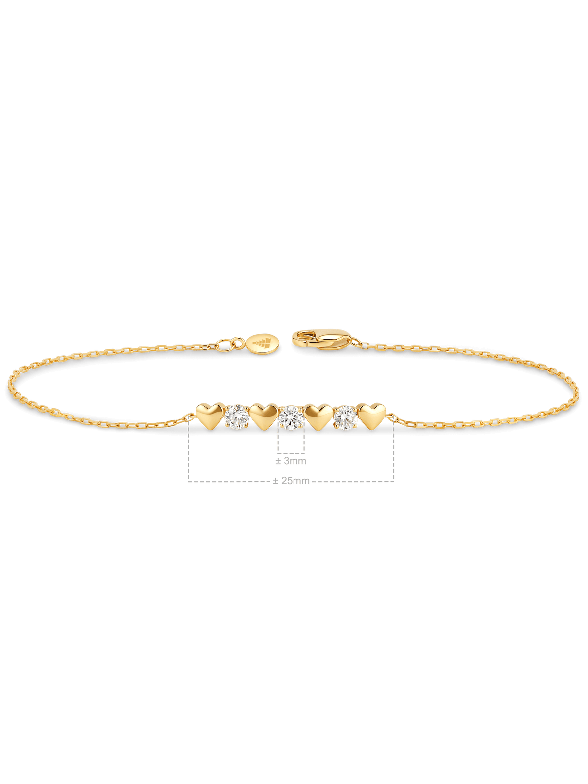 Heart Round Lab Grown Diamond Chain Bracelet in 14K Gold 