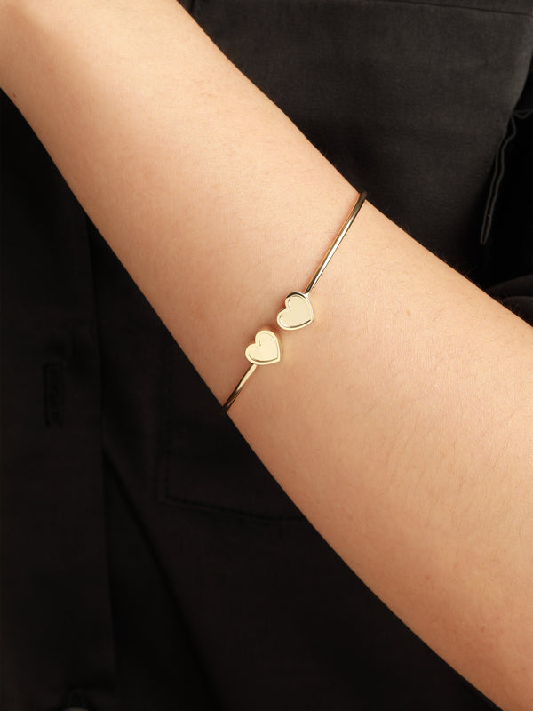 Devata Double Sweet Heart Bangle Bracelet in 14K Gold