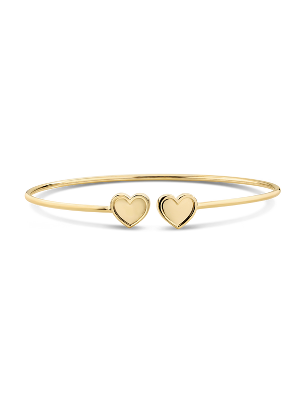 Devata Double Sweet Heart Bangle Bracelet in 14K Gold