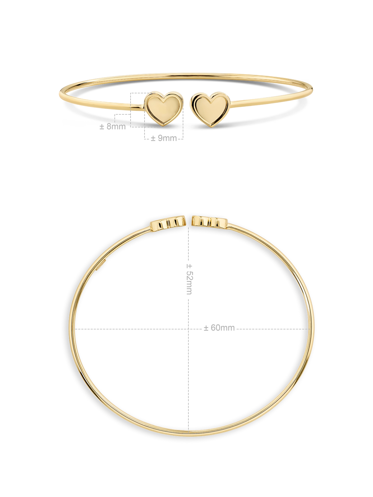 Devata Double Sweet Heart Bangle Bracelet in 14K Gold