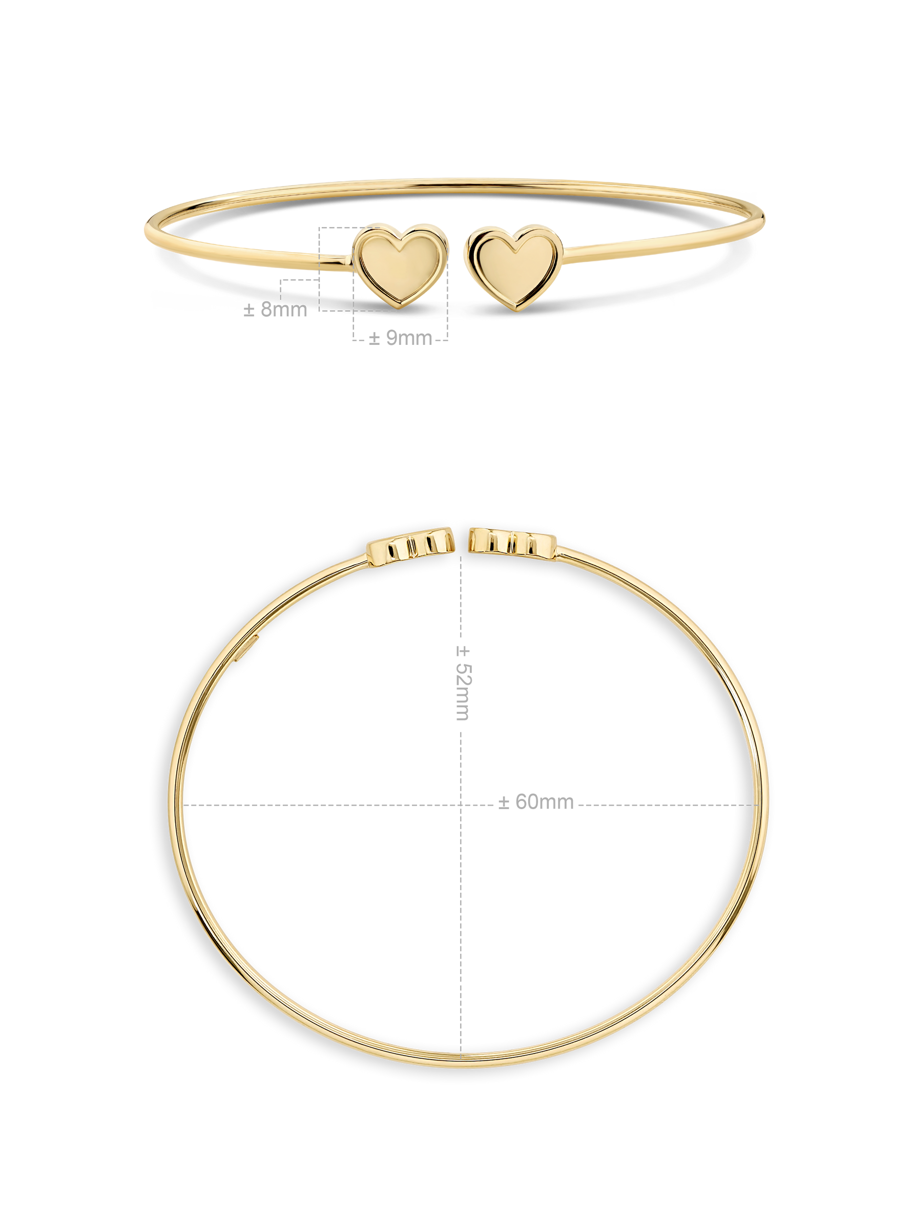 Devata Double Sweet Heart Bangle Bracelet in 14K Gold