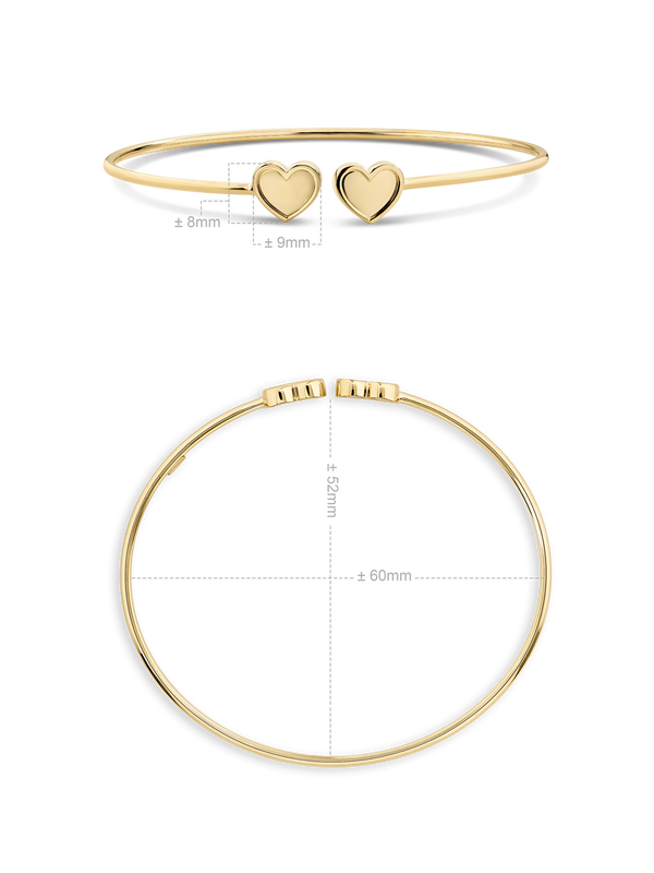 Devata Double Sweet Heart Bangle Bracelet in 14K Gold