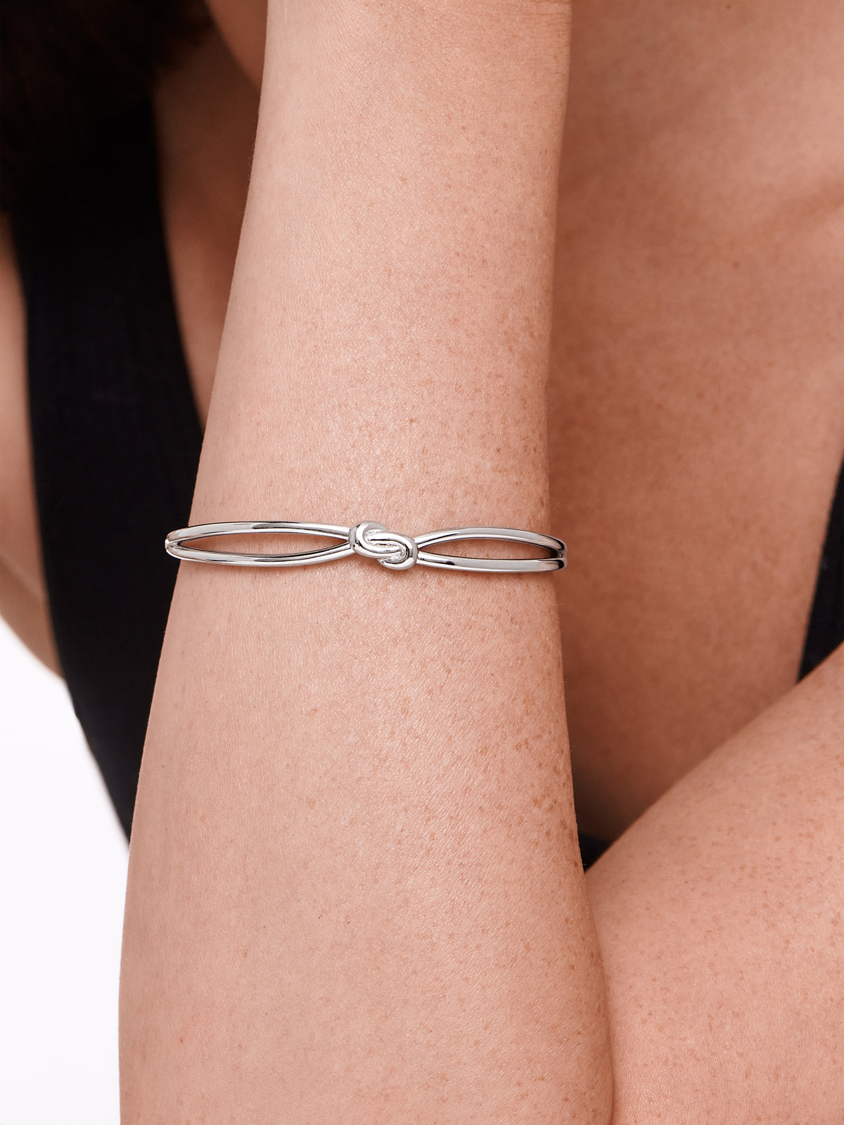 Love Knot Bangle Bracelet in Rhodium Plated Sterling Silver
