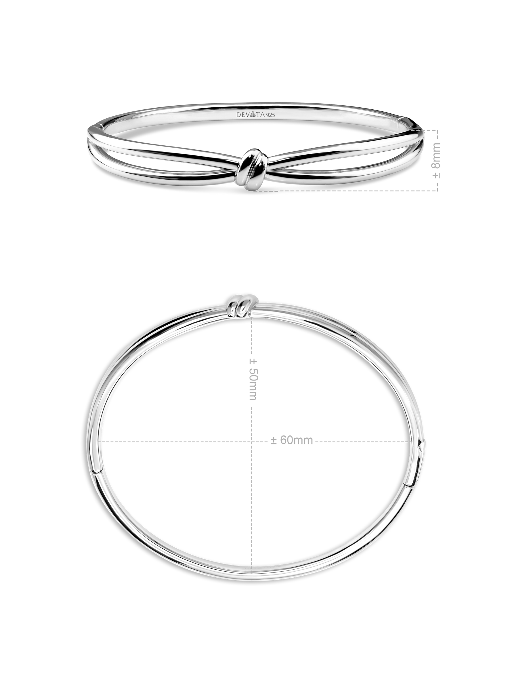 Love Knot Bangle Bracelet in Rhodium Plated Sterling Silver