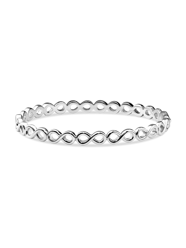 Infinity Bangle Bracelet in Rhodium Plated Sterling Silver